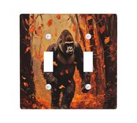 Fall Wild Chimpanzee Decorative Light Switch Cover Wall Plate 2 Gang Double Toggle, Autumn Forest Leaf Scene Electrical Switchplate Gorilla Faceplate for Kitchen Living Room Decor