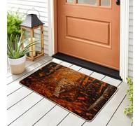 Fall Wild Leopards Front Black Door Mat Outside Inside Entrance 29 * 17, Autumn Forest Leaf Scene Outdoor Indoor Non Slip Doormat, Small Cheetahs Shoes Off Doormat for Patio Interior Garage