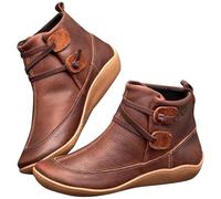 Fall Winter Ankle Boots for Women 2025 Vintage Casual Short Flat No Heel Lace Up Retro Leather Booties with Arch Support Slip On Comfortable Shoes