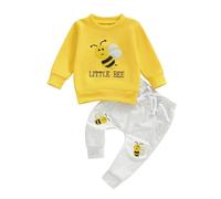 Fall Winter Baby Boy Clothes Set Little Bee Embroidery Long Sleeve Pullover Sweatshirt Drawstring Jogger Pants Infant Toddler 2pcs Outfits (Yellow, 0-6 Months)