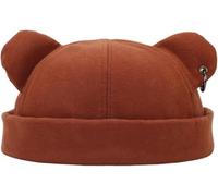 Fall Winter Beanie Hats for Women Men - Bear Ear Docker Cap with Iron Ring Decor Unisex Hip Hop Street Fashion Brimless Skull Cap Warm Thickened Worker Sailor Rolled Cuff Hat (Orange)