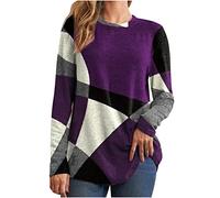 Fall Winter Fleece Tops for Women UK 2024 Casual Long Sleeve Crewneck Pullover Shirts Dressy Trendy Geometric Print Blouse Ladies Elegant Color Block Sweater Jumper Tops