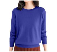 Fall Winter Fleece Tops for Women Women's J umpers Sweatshirt Ladies Casual Classic Plain Pullover Knit Crew Neck Long Sleeve Soft Pullover J umper Tops Blouse T-Shirt for Winter Fall Spring (Blue, M)