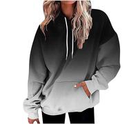 Fall Winter Hoodies for Women UK Casual Long Sleeve Drawstring Pullover Tops 2024 Dressy Oversized Sweatshirts Retro Gradient Floral Print Jumper Shirts Ladies Blouses with Pockets