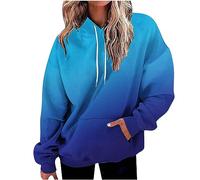 Fall Winter Hoodies for Women UK Casual Long Sleeve Drawstring Pullover Tops 2024 Dressy Oversized Sweatshirts Retro Gradient Floral Print Jumper Shirts Ladies Blouses with Pockets