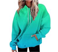 Fall Winter Hoodies for Women UK Casual Long Sleeve Drawstring Pullover Tops 2024 Dressy Oversized Sweatshirts Retro Gradient Floral Print Jumper Shirts Ladies Blouses with Pockets