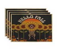 Fall Wirehaired Pointer Dog Placemats Set of 4, 12x18 Inch, Autumn Vintage Retro Sunflower 4Pcs Table Mats for Dinning, Pumpkin Pattern Holiday Home Kitchen Decor