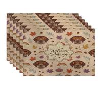 Fall Wirehaired Pointer Dog Placemats Set of 6, 12x18 Inch, Autumn Seamless Fun Funky 6Pcs Table Mats for Home Dinning, Holiday Holiday Party Kitchen Print Pattern Decor