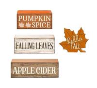 Fall Wooden Table Decor - Rustic Wooden Maple Block Sign | Autumn Harvest Party Favors for Table Centerpiece Fireplace Desktop Mantle Home Kitchen Shelf