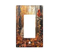 Fall Woodland Hedgehog Decorative Switch Cover Plate 1 Gang Single Rocker, Autumn Forest Cardinal Electrical Faceplate for Bedroom Bathroom Decor, Animal Standard Size Switchplate