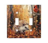 Fall Woodland Hedgehog Decorative Switch Cover Plate 2 Gang Double Toggle, Autumn Forest Cardinal Electrical Faceplate for Bedroom Bathroom Decor, Animal Standard Size Switchplate