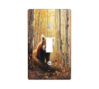 Fall Woodland Red Panda Decorative Switch Cover 1 Gang Single Toggle, Autumn Forest Landscape Wall Plate Cover, Standard Size, Animal Electrical Faceplate for Bedroom Living Room Decor