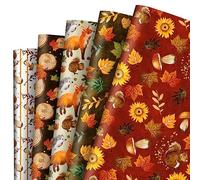 Fall Wrapping Paper Autumn Sunflower Maple Leaves Animal Wrap Paper Bulk Woodland Fox Hedgehog Art Craft Paper for Thanksgiving Birthday Gift Packing, Folded Flat, 10 Sheet