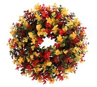Fall Wreath 15in Artificial Simulation Mixed Leaves Christmas Wreath Hanging Realistic Autumn for Front Door Wall Window, Small Christmas