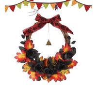 Fall Wreath, Fake Maple Leaves, 15.75 Inches, Rustic Harvest Accent, Seasonal Holiday Decor, Berry Ornament for Indoor Outdoor Mantle Fireplace Window Door Porch Table Halloween Party