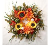 Fall Wreath for Front Door - 24 Inch Autumn Door Decor with Pumpkins, Sunflowers & Maple Leaves - Rustic Farmhouse Style for Thanksgiving & Harvest