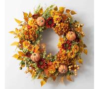 Fall Wreath for Front Door, 45CM Autumn Wreath with Maple Leaf, Pumpkin, Sunflowers and Pine Cone, Autumn Door Wreath for Thanksgiving Halloween Farmhouse Home Door Wreaths Outdoor