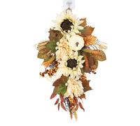 Fall Wreath for Front Door, Artificial White Pumpkin Wreath, Autumn Harvest Door Wreath for Decor, Silk Flower Wreath with Leaves for Home Garden Thanksgiving Day Wall Door Decoration(D-50cm)