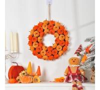 Fall Wreath For Front Door Decoration, Autumn Fabric Pumpkin Wreath For Thanksgiving Indoor Fireplace Window Decor