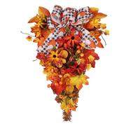 Fall Wreath, Wall Mantel Decorative, Thanksgiving Bow Berry Maple Leaves Design, Vibrant Seasonal Decoration for Outdoor, Porch, Door, Kitchen, Fireplace, Table, Holiday, Party, Wedding, Window