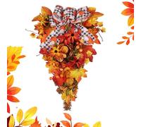 Fall Wreath - Wall Mantel Decorative Wreath, Thanksgiving Bow Berry Maple Leaves Decoration, Rustic Autumn Harvest Garland, Elegant Holiday Accent | Front Door Porch Kitchen Fireplace Window Wedding P