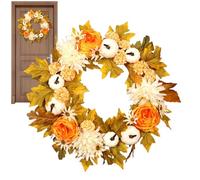 Fall Wreaths for Front Door | 17.72inch Autumn Wreath,White Pumpkins Maple Leaves Design Artificial Garland for Halloween Indoor Window Fireplace Holiday Farmhouse Porch Thanksgiving