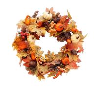 Fall Wreaths for Front Door, 18 Inch Autumn Wreath with Leaf Pumpkin Pine Cone Berry for Home Porch Indoor Outdoor Thanksgiving Harvest Farmhouse Decor (Orange 1)