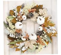 Fall Wreaths for Front Door 18 inch Fall Door Wreath with Maples Leaf, Pumpkin, Pine Cone and Berry, Plastic Decorations for Home Thanksgiving Halloween Farm Harvest, Wreaths for Front Doo