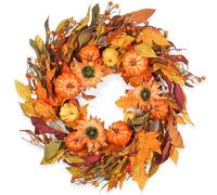 Fall Wreaths for Front Door 22 Inch, Autumn Wreath with Berry Pumpkin, Maple Leaves, Thanksgiving Harvest Festival Decorations Indoor and Outdoor