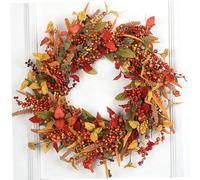 Fall Wreaths for Front Door, 35cm Artificial Leaf Berries Front Door Wreath, Decorative Harvest Wreath, Autumn Wreath for Front Door Wall Window Thanksgiving Fall Decorations