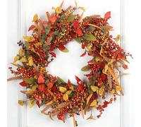 Fall Wreaths for Front Door, 40cm Artificial Leaf Berries Front Door Wreath, Decorative Harvest Wreath, Autumn Wreath for Front Door Wall Window Thanksgiving Fall Decorations