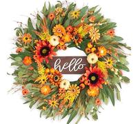 Fall Wreaths for Front Door, Leaves Maple Leaf Pumpkin Garland, Artificial Fall Wreath Fall Wreaths for Indoor Outdoor Window Wall Porch