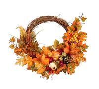 Fall Wreaths for Front Door Outside, 17.72 Inch Half Autumn Wreath Pumpkins Berries Wreath Fall Decorations Hanging Pumpkin Maple Leaf Wreath for Outdoor Indoor