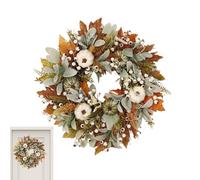 Fall Wreaths, Halloween Autumn Wreath with Pumpkins and Maple Leaves, Seasonal Harvest Decoration for Home Entrance Wall Fireplace Balcony Yard, Garden to Celebrate the Cozy Festive