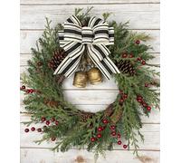 Fall Wreaths, Rustic Christmas Wreath with Pine Sprays and Pinecones and Noah Bells,for Front Door Farmhouse Indoor Outdoor Festival Farmhouse Porch Home Decor