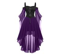 Fallen Angel Gothic Costume - Women's Plus Size Cold Shoulder Lace Up Medieval Dress for Halloween