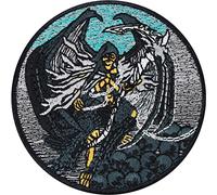 Fallen Angel of Death Patch Skull Patch Embroidered - scyther Iron-on Emblem to sew on - Devil Underworld Sticker Skeleton Heavy Metal Iron-on Applique for All Fabrics - 80X80 mm