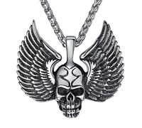 Fallen Angel Wings Skull Steel Men Necklace Punk for Boyfriend Male Hip hop Party Jewelry Halloween Creativity Present
