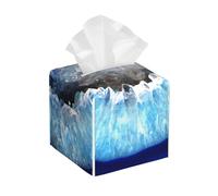 Fallen Blue Crystal Geode Luxury Leather Tissue Box Cover, Square Leather Tissue Holder with Lift Lid for Home & Office Decor