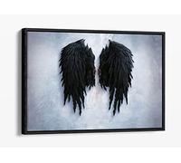 Fallen Broken Angel Black Wings Street Art Banksy Canvas Floater Frame Print Picture Art - Black Frame 18 inch wide x 12 inch high