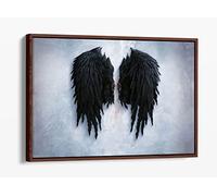 Fallen Broken Angel Black Wings Street Art Banksy Canvas Floater Frame Print Picture Art - Walnut Frame 24 inch wide x 16 inch high
