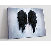 Fallen Broken Angel Wings Banksy Black Canvas Wall Art Picture Print - 18 inch wide x 12 inch high (Frame Depth 30mm)