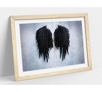 Fallen Broken Angel Wings Banksy Black Framed Wall Art Print Picture - A2 - Light Oak Frame