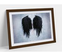 Fallen Broken Angel Wings Banksy Black Framed Wall Art Print Picture - A3 - Walnut Frame