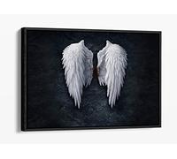 Fallen Broken Angel Wings Banksy White Xl Canvas Floater Frame Print Picture Art - Black Frame 30 inch wide x 20 inch high