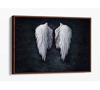Fallen Broken Angel Wings Banksy White Xl Canvas Floater Frame Print Picture Art - Walnut Frame 36 inch wide x 24 inch high
