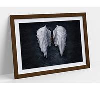 Fallen Broken Angel Wings Street Art Banksy White Framed Wall Art Print Picture - A4 - Walnut Frame