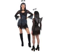 Fallen Dark Angel Costume Ladies Fairy Halloween Fancy Dress Outfit UK 4-22
