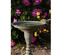 Fallen Fruits Aged Metal Green Standing Small Bird Bath Natural