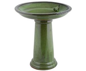 Fallen Fruits Ceramic Bird Bath On Pedestal Green